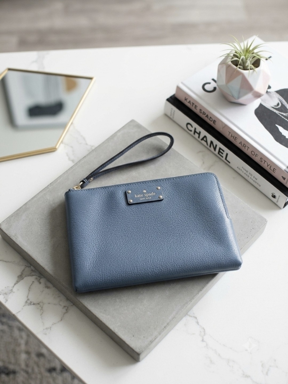 Kate Spade Blue Leather Wristlet Clutch